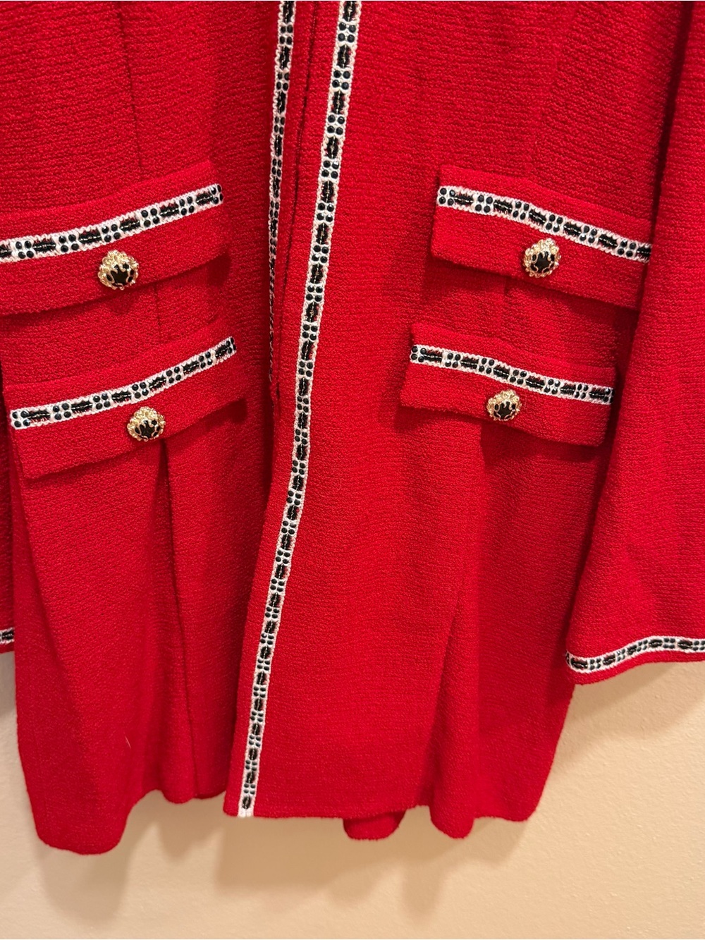 St. John Vintage Red Knit Long Blazer with Contrast Trim 12 - Picture 12 of 16
